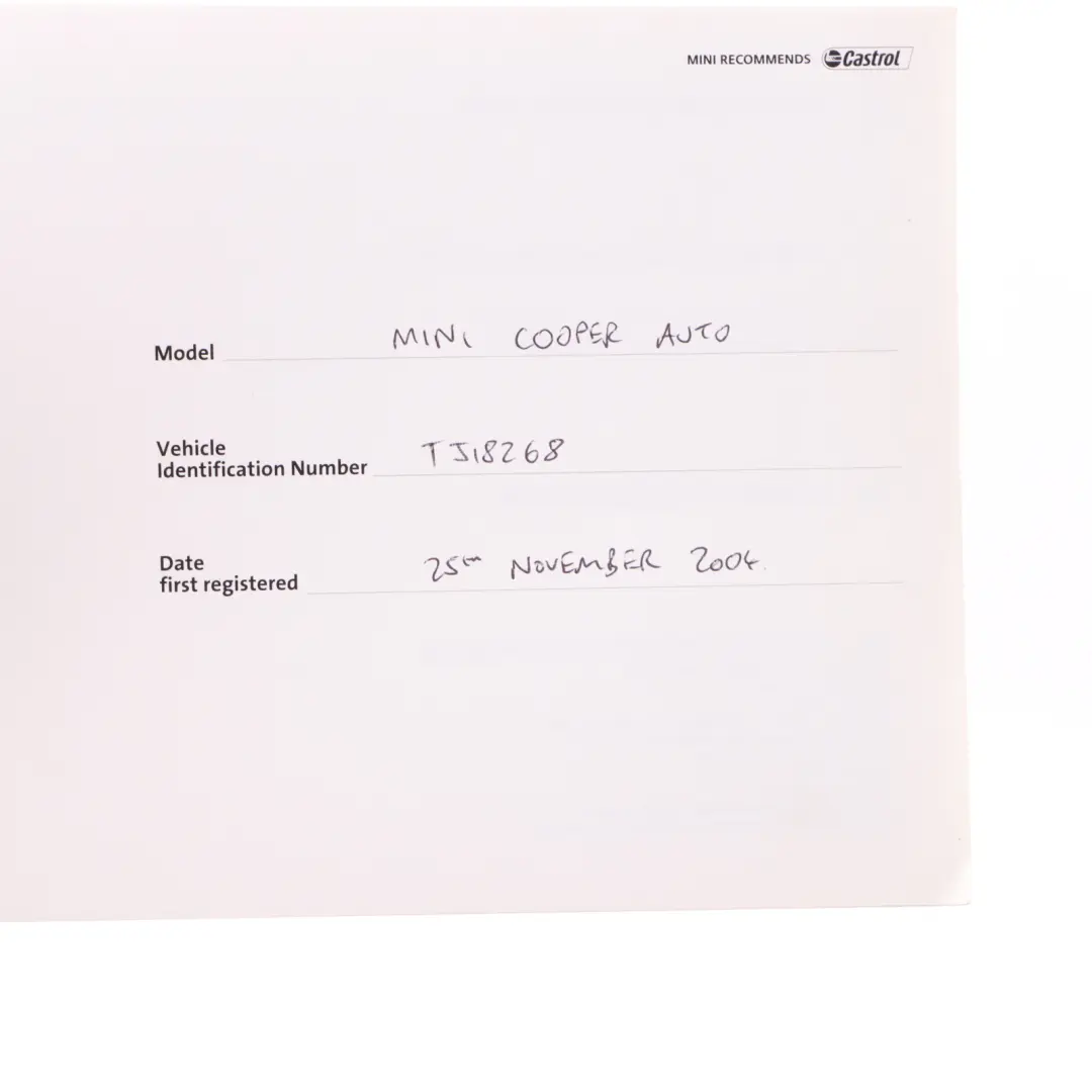 BMW Mini 1 R50 R52 R53 Service Booklet Owner's Handbook Set Pouch Case - SKU 0158093-1 - Part number 0158093