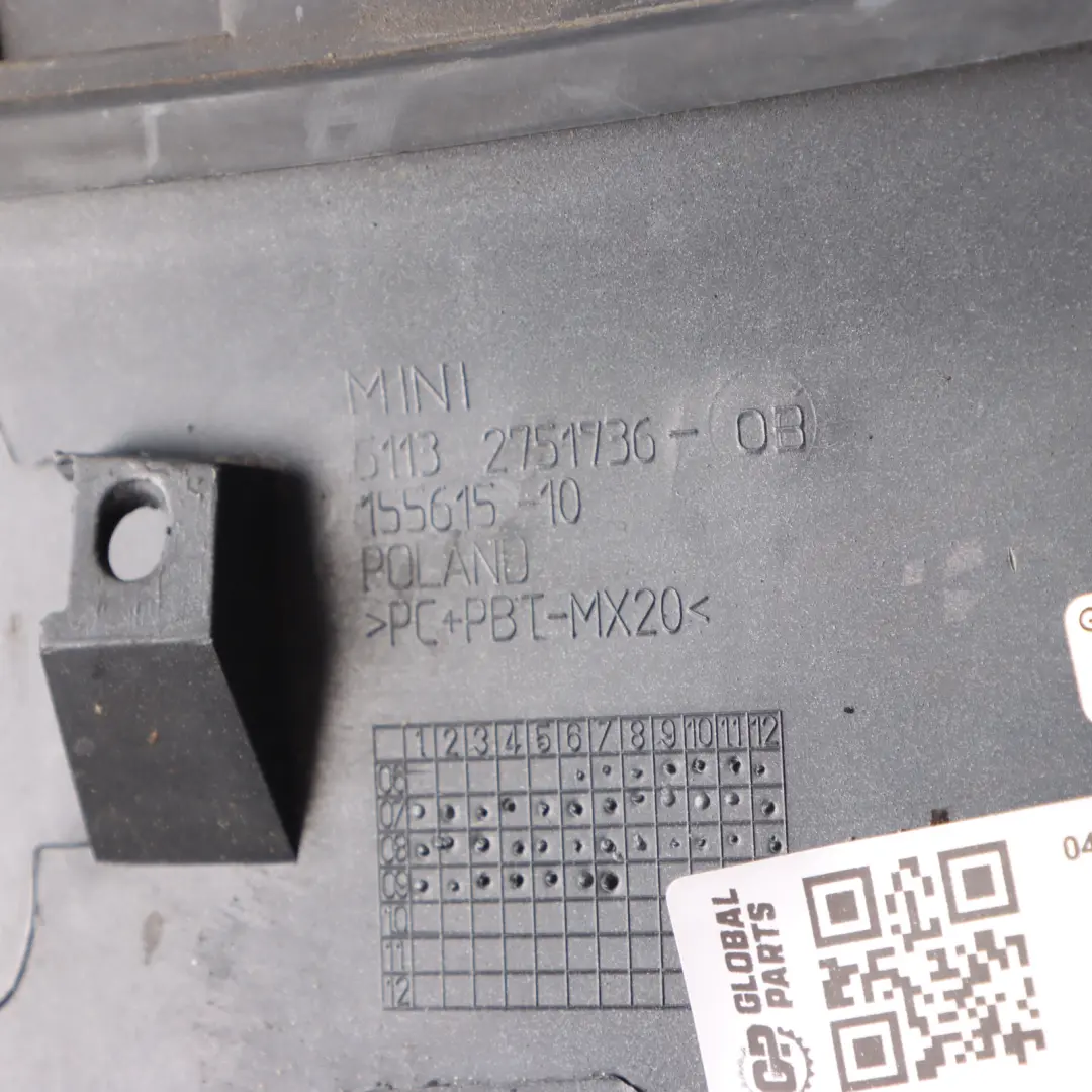 Mini Cooper S R55 R56 R57 Ingresso Aerazione Lembo Anteriore Scuro Argento 871 - SKU 0430302-DS - Numero di parte 0430302