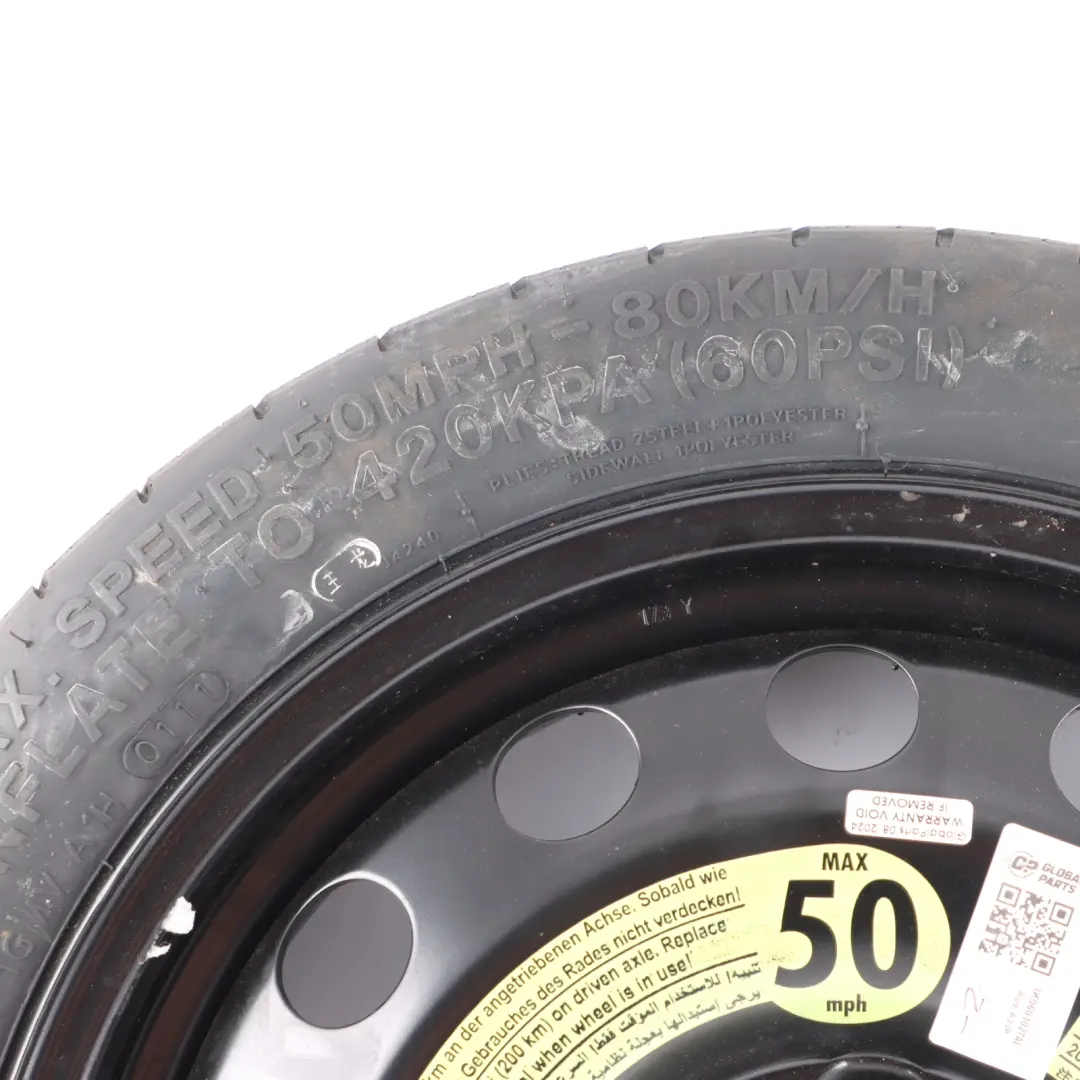 Spare Wheel Space Saver Wheel Steel R16 3,5J 125/70 to Audi A3 8P with Part number 1K0601027AL Audi A3 8P Spare Wheel Space Saver Wheel Steel R16 3,5J 125/70 - SKU 1K0601027AL - Part number 1K0601027AL