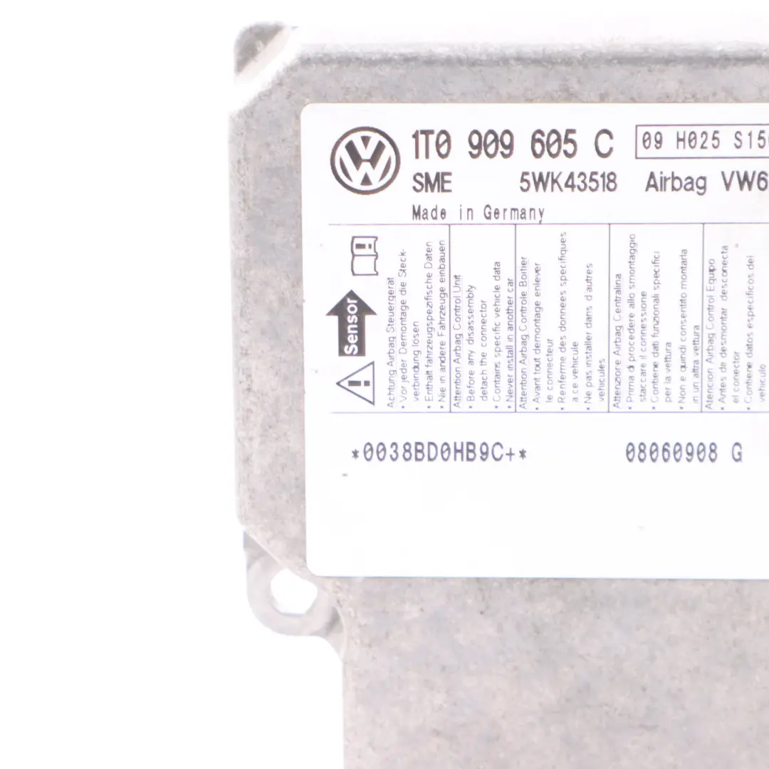 Safety SRS Air Control Module Unit to Volkswagen Touran 1T with Part number 1T0909605C Volkswagen Touran 1T Safety SRS Air Control Module Unit - SKU 1T0909605C - Part number 1T0909605C