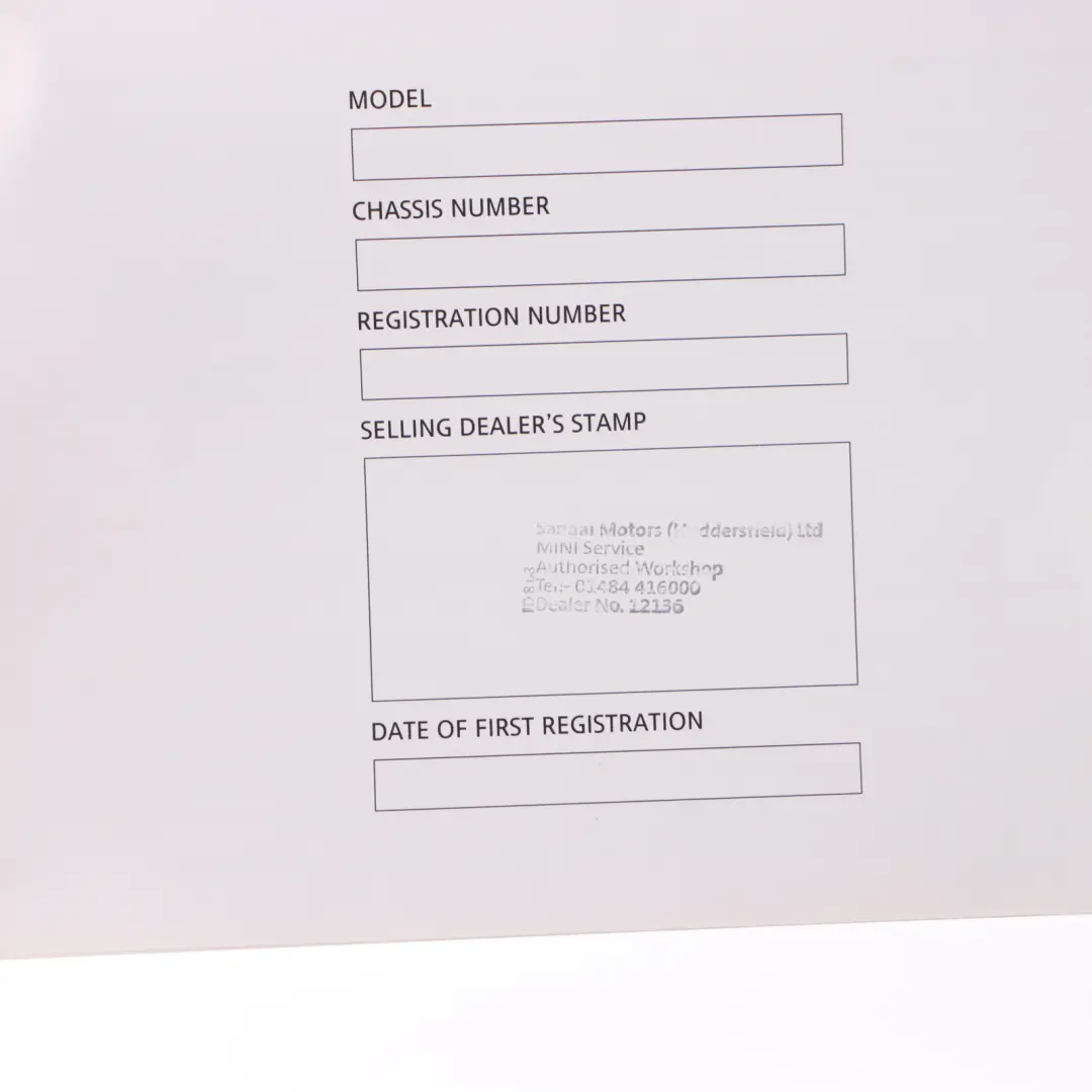 Mini Paceman R61 Service Booklet Owner's Handbook Pouch Wallet Case Set - SKU 2919020 - Part number 2919020