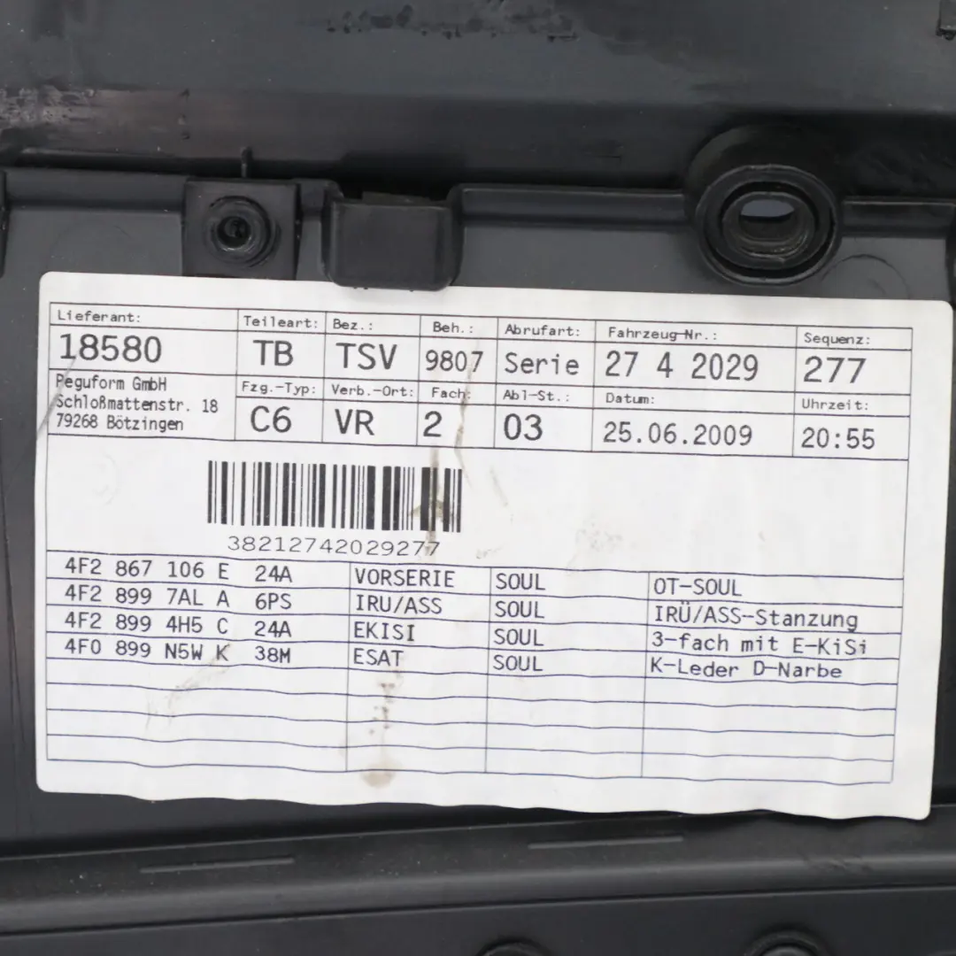 Türkarte Audi A6 C6 Front Rechts Türverkleidung Abdeckung Schwarz  - SKU 4F0867104AB - Teilenummer 4F0867104AB