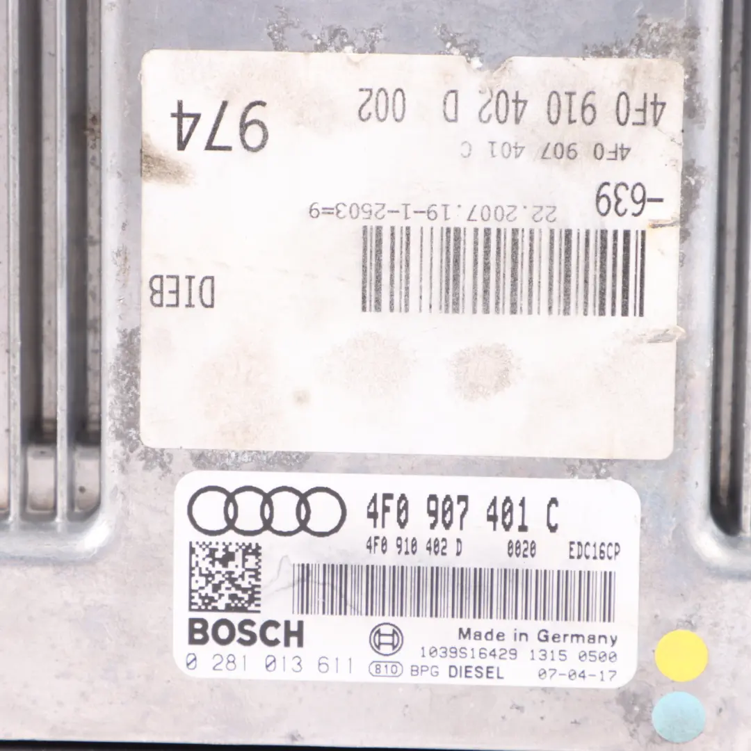 ABS Quattro 233 HP Engine Control Module Unit Automatic to Audi A6 C6 3.0 TDI V6 with Part number 4F0907401C Audi A6 C6 3.0 TDI V6 ABS Quattro 233 HP Engine Control Module Unit Automatic - SKU 4F0907401C - Part number 4F0907401C