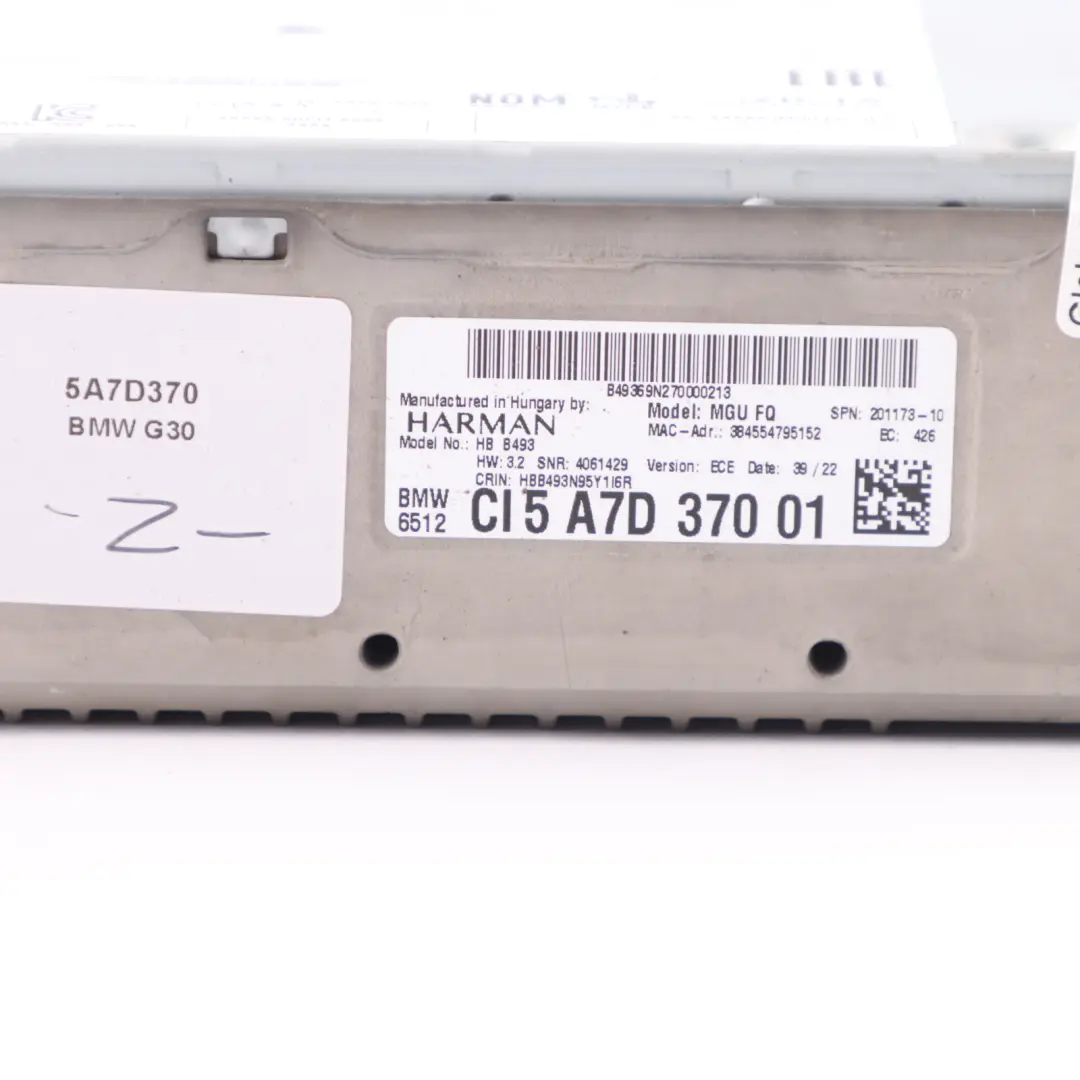 BMW G30 G08 Harman Head Unit Radio Sat Nav Navi Control Unit ECU Module - SKU 5A7D370 - Part number 5A7D370