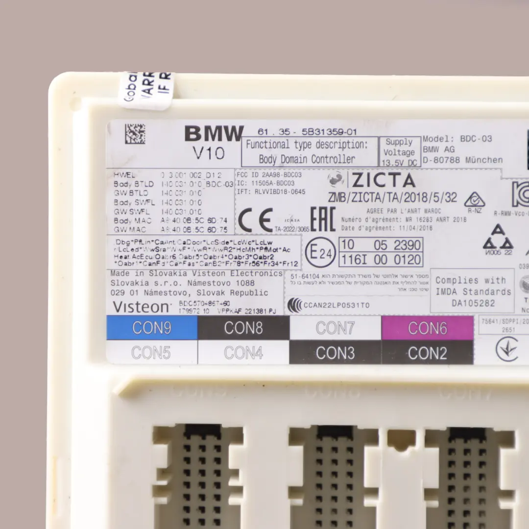 BMW I4 G26 Caja Fusibles Delantera Módulo Control Carrocería ECU BCM - SKU 5B31359 - Número de pieza 5B31359