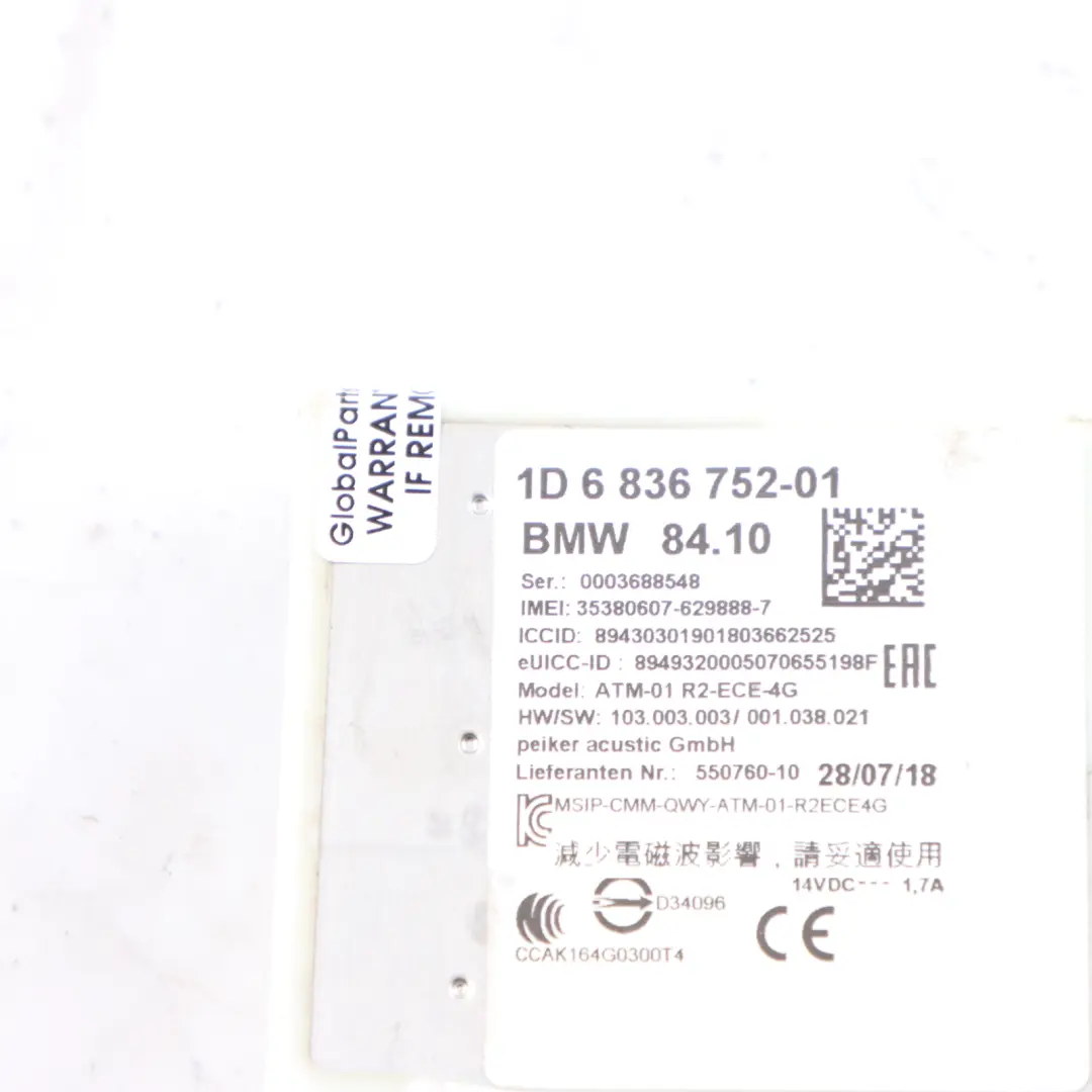 Telematics Module BMW X3 F25 F30 LCI Telephone Control Unit ATM ECE 4G to with Part number 6836752 Telematics Module BMW X3 F25 F30 LCI Telephone Control Unit ATM ECE 4G - SKU 6836752 - Part number 6836752