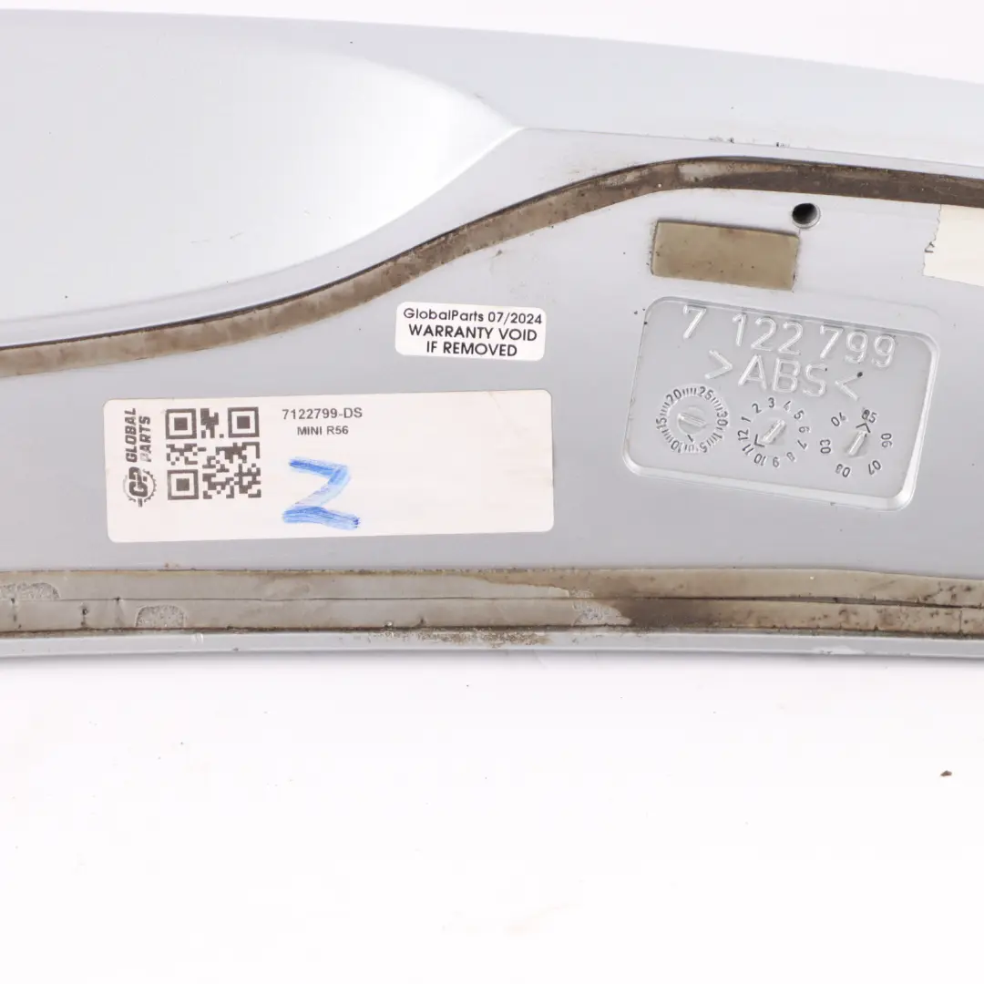 Spoiler Trunk Lid Trim Dark Silver Metallic - 871 to Mini Cooper R56 Rear with Part number 7122799 Mini Cooper R56 Rear Spoiler Trunk Lid Trim Dark Silver Metallic - 871 - SKU 7122799-DS - Part number 7122799