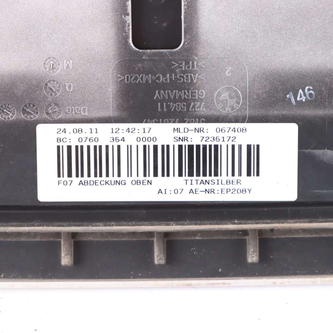 Spoiler Trunk Lid Cover Panel Top Titan Silver Metallic - 354 to BMW F07 GT Rear with Part number 7207411 BMW F07 GT Rear Spoiler Trunk Lid Cover Panel Top Titan Silver Metallic - 354 - SKU 7207411-TS - Part number 7207411