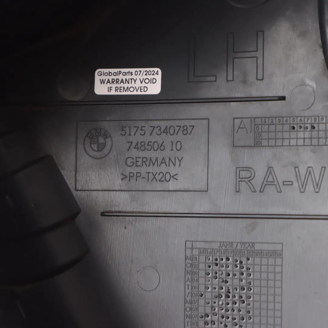 Arch Cover Rear Left N/S Splash Guard Panel to BMW G30 Wheel with Part number 7340787 BMW G30 Wheel Arch Cover Rear Left N/S Splash Guard Panel - SKU 7340787 - Part number 7340787