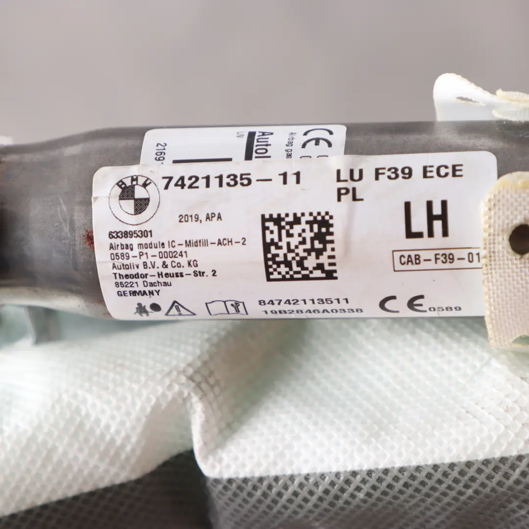Roof Curtain Head Air Module Left N/S Safety Module to BMW F39 with Part number 7421135 BMW F39 Roof Curtain Head Air Module Left N/S Safety Module - SKU 7421135 - Part number 7421135