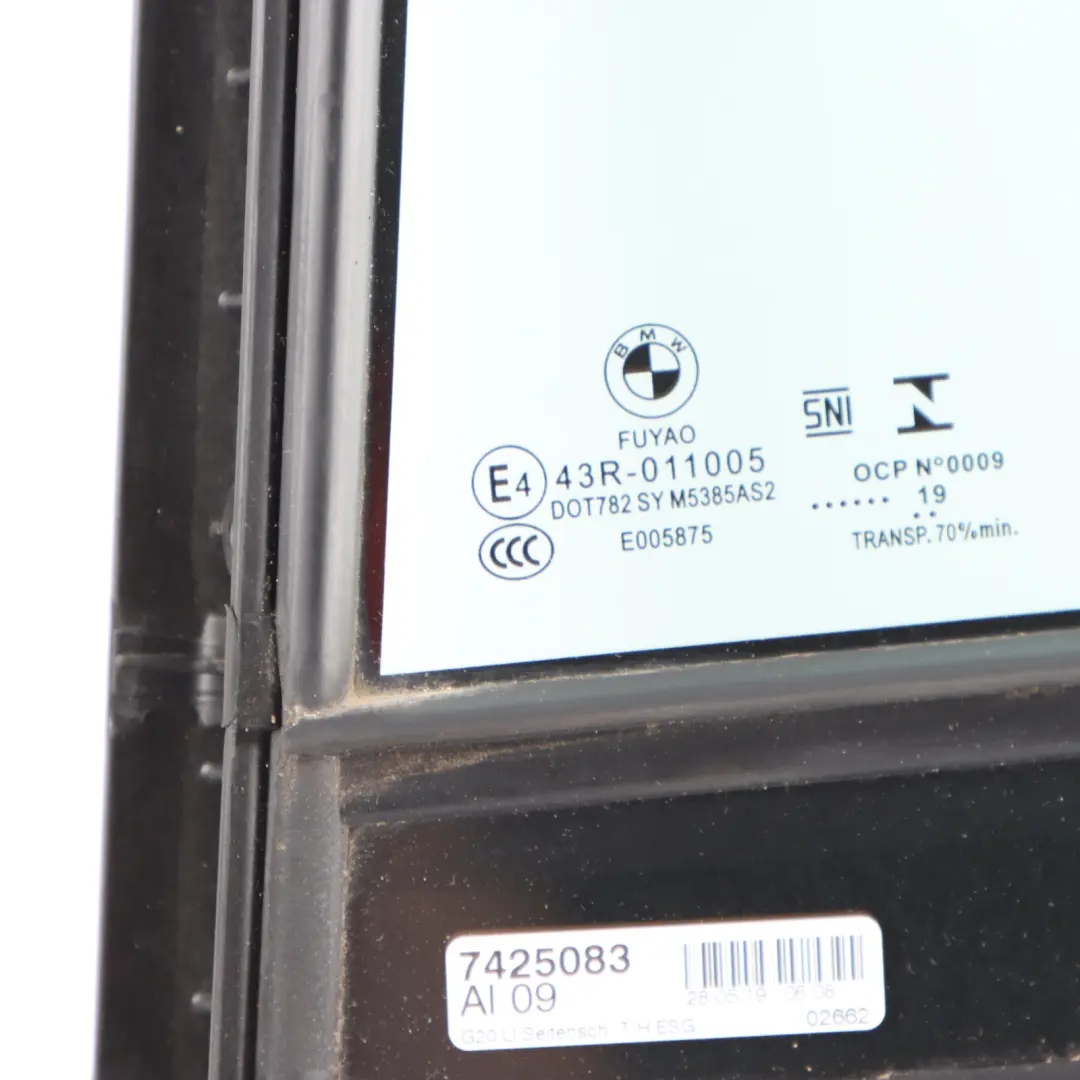 Window Quarter Glass Side Fixed Glazing Rear Left N/S AS2 to BMW G20 with Part number 7425083 BMW G20 Window Quarter Glass Side Fixed Glazing Rear Left N/S AS2 - SKU 7425083 - Part number 7425083