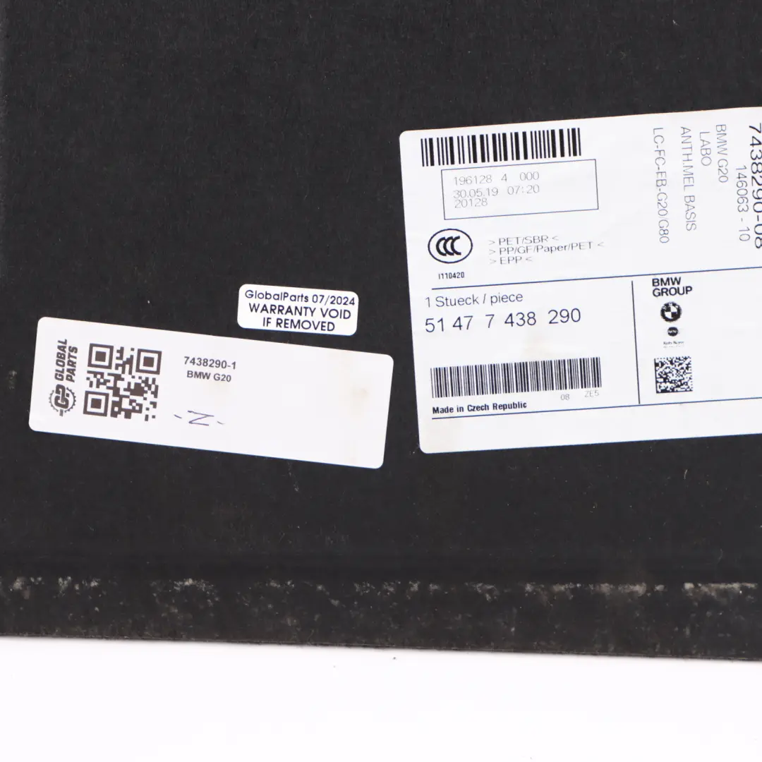 BMW G20 Baule Pavimento Posteriore Pannello Rivestimento Moquette Bagagliaio - SKU 7438290 - Numero di parte 7438290