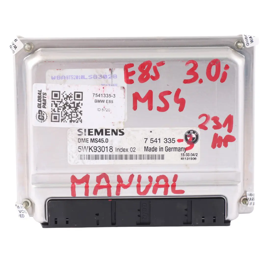 M54 231PS Motorsteuergerät Modul ECU DME Schaltgetriebe für BMW Z4 E85 3.0i mit Teilenummer 7541335 BMW Z4 E85 3.0i M54 231PS Motorsteuergerät Modul ECU DME Schaltgetriebe - SKU 7541335-3 - Teilenummer 7541335