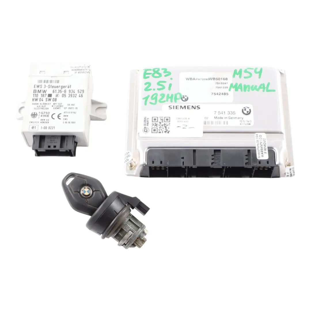 BMW X3 E83 2.5i M54 192HP ECU Engine Control Kit DME EWS3 Key MANUAL - SKU 7541335-4 - Part number 7541335