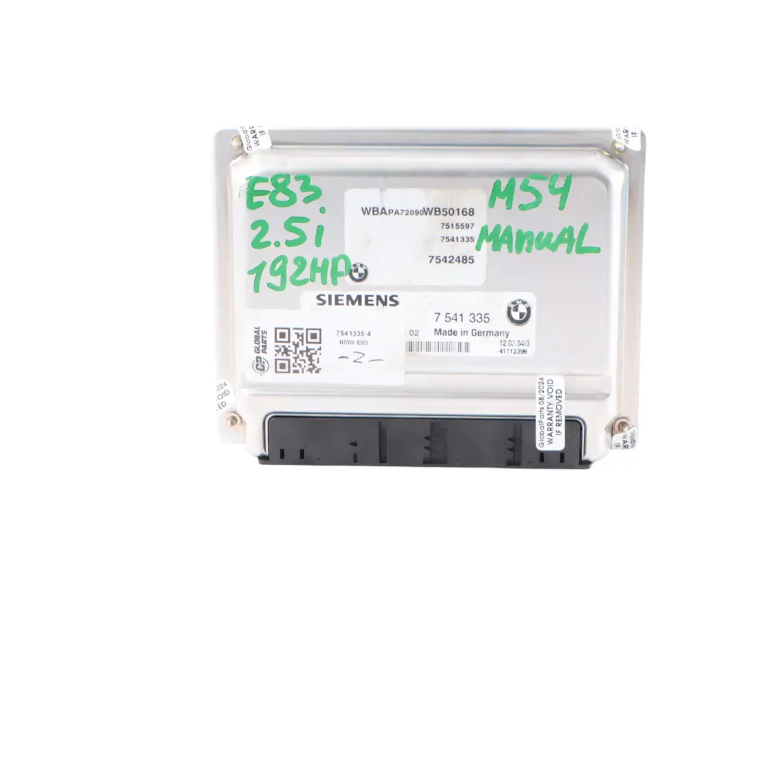BMW X3 E83 2.5i M54 192HP ECU Engine Control Kit DME EWS3 Key MANUAL - SKU 7541335-4 - Part number 7541335