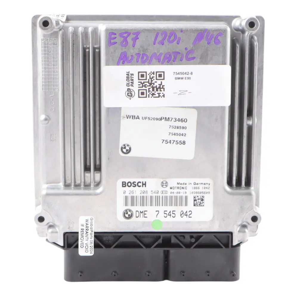 N46 150HP Engine ECU Unit DME Automatic to BMW E87 120i E90 E91 320i with Part number 7545042 BMW E87 120i E90 E91 320i N46 150HP Engine ECU Unit DME Automatic - SKU 7545042-8 - Part number 7545042