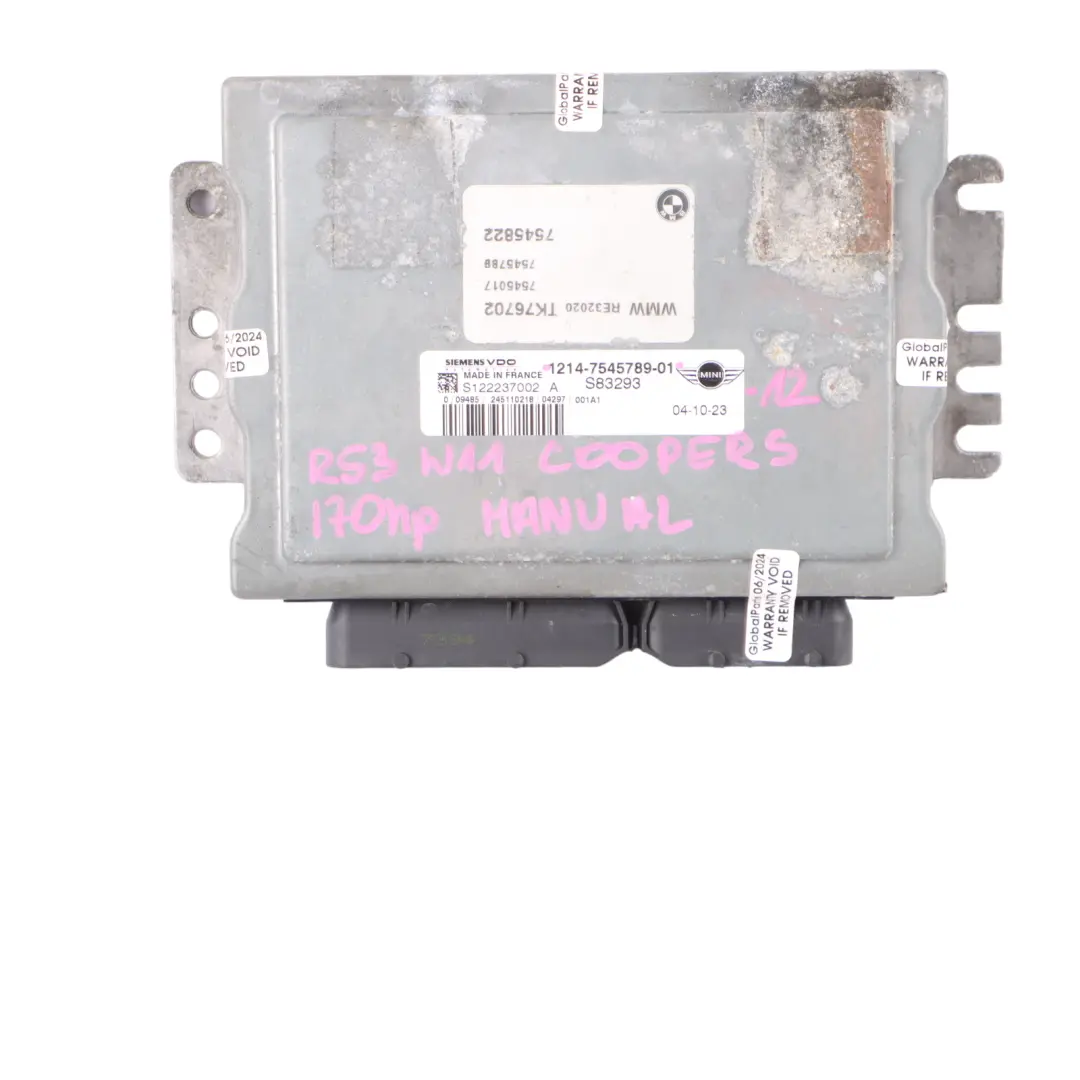 MINI Cooper S R52 R53 W11 170HP Engine ECU Kit DME + EWS + Keys Manual - SKU 7545789-12 - Part number 7545789