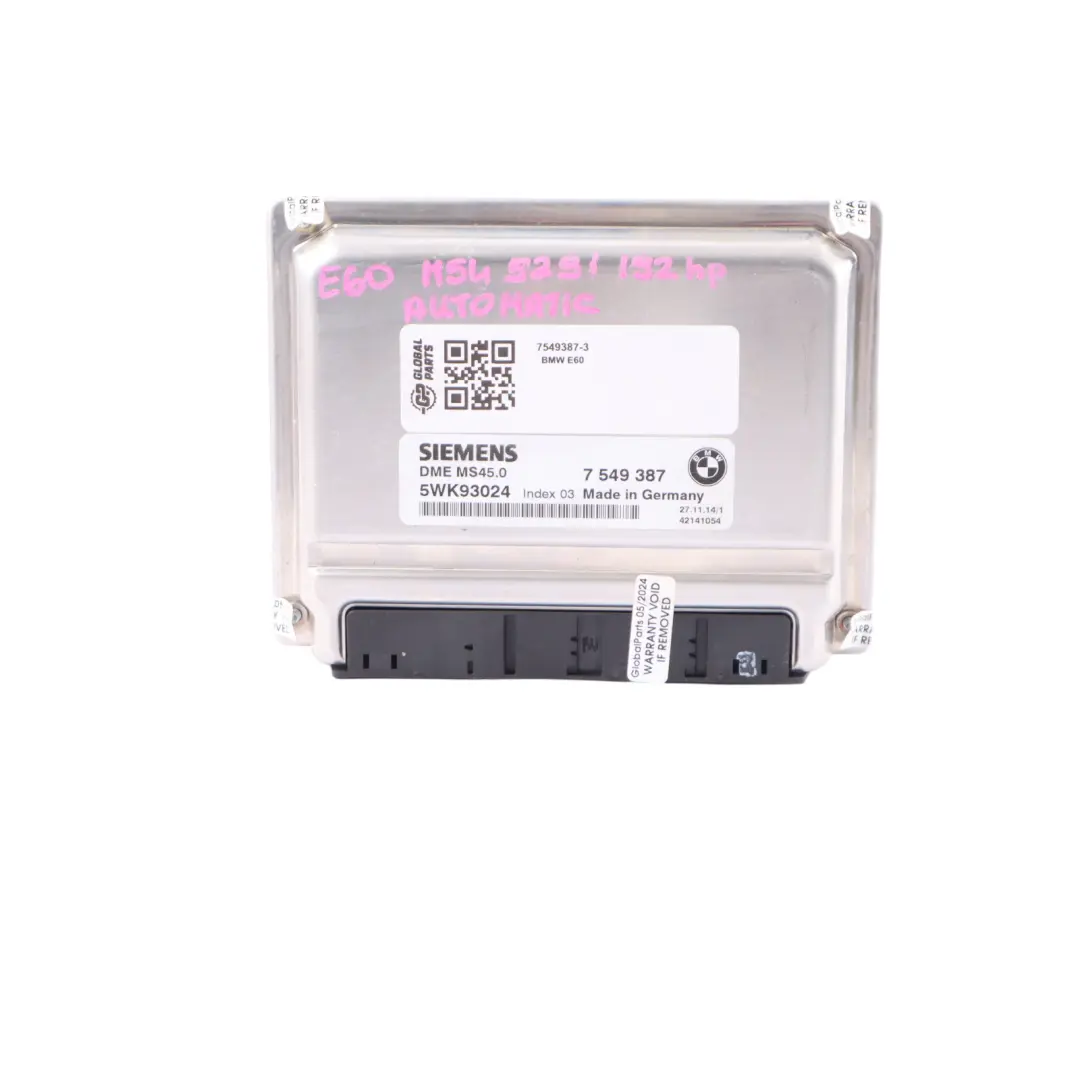 M54 192HP Engine Control ECU Kit DME CAS2 Key Automatic to BMW E60 525i with Part number 7549387 BMW E60 525i M54 192HP Engine Control ECU Kit DME CAS2 Key Automatic - SKU 7549387-3 - Part number 7549387