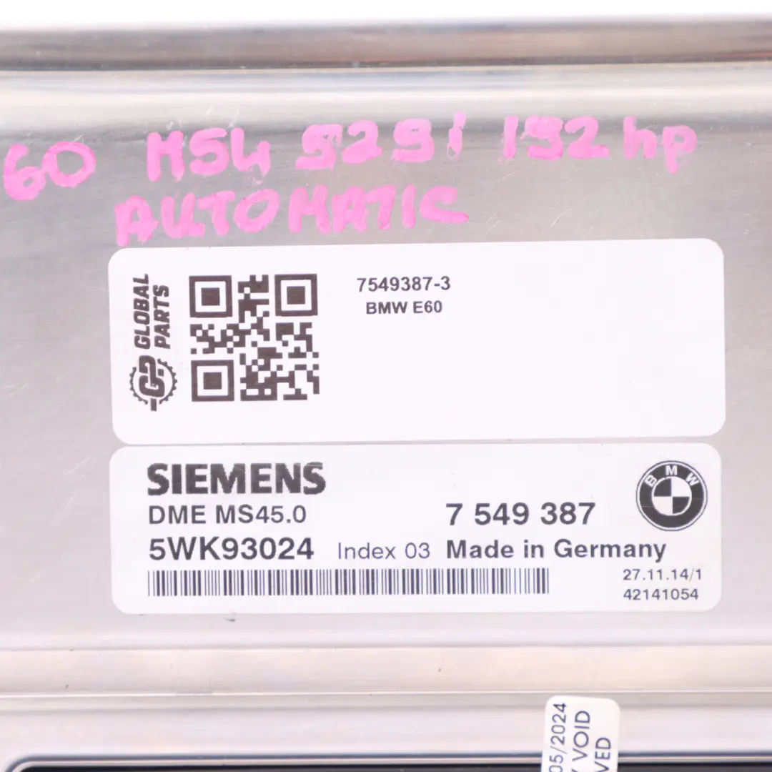 M54 192HP Engine Control ECU Kit DME CAS2 Key Automatic to BMW E60 525i with Part number 7549387 BMW E60 525i M54 192HP Engine Control ECU Kit DME CAS2 Key Automatic - SKU 7549387-3 - Part number 7549387