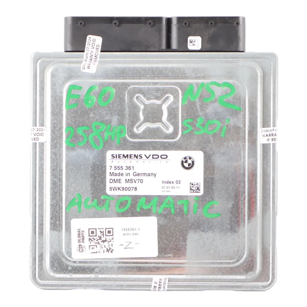 N52 325i 525i Kit ECU DME CAS2 Clave Manual para BMW E60 E61 E90 E91 con número de pieza 7555361 BMW E60 E61 E90 E91 N52 325i 525i Kit ECU DME CAS2 Clave Manual - SKU 7555361-1 - Número de pieza 7555361