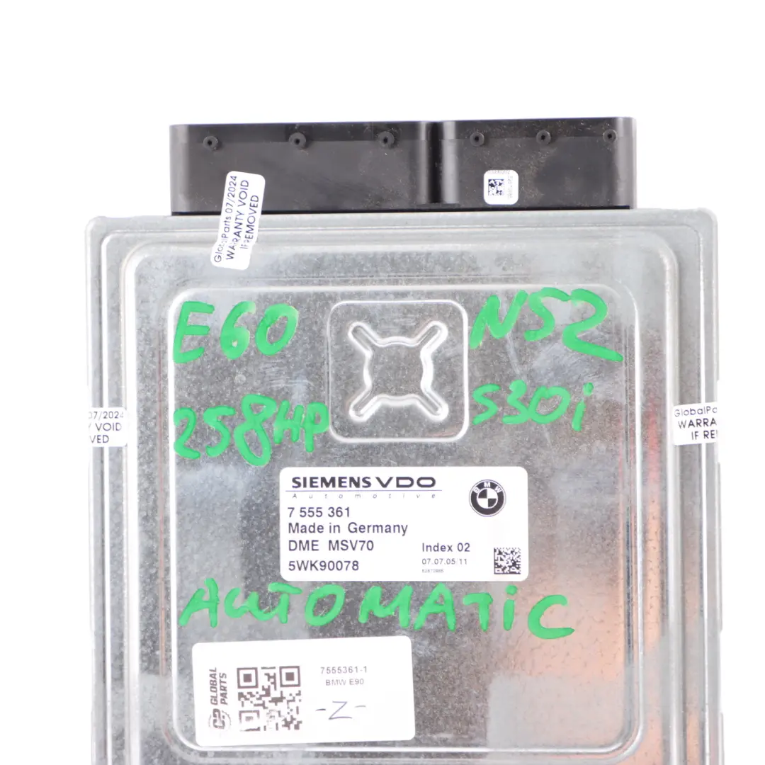 BMW E60 E90 E91 325i 525i N52 Commande Dme CAS2 + Cle Automatique - SKU 7555361-1 - Numéro de pièce 7555361