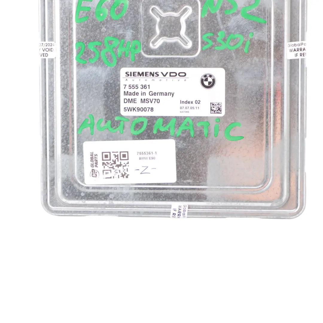 N52 325i 525i Kit ECU DME CAS2 Clave Manual para BMW E60 E61 E90 E91 con número de pieza 7555361 BMW E60 E61 E90 E91 N52 325i 525i Kit ECU DME CAS2 Clave Manual - SKU 7555361-1 - Número de pieza 7555361
