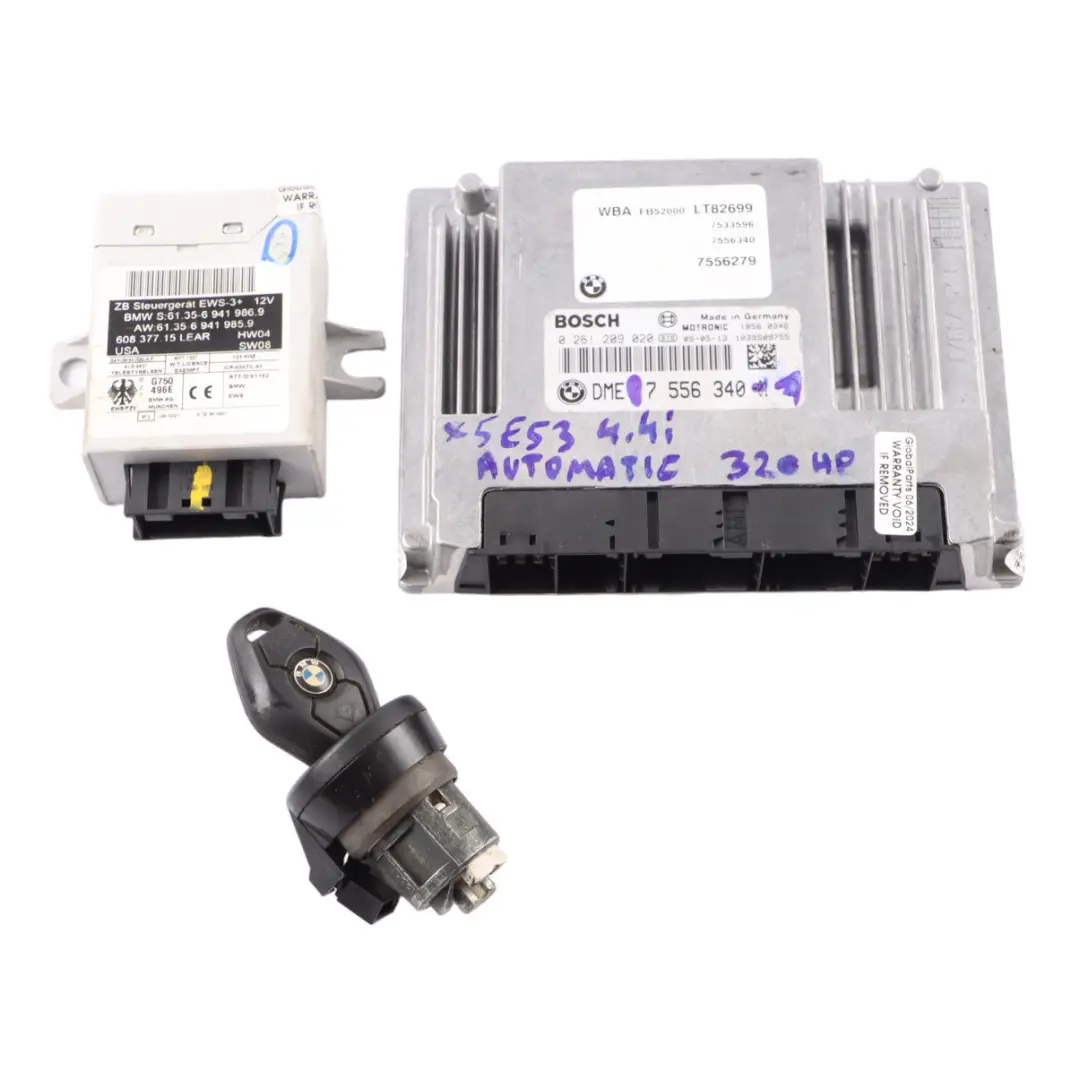 4.4i N62 Engine Control Unit ECU Kit EWS Key Automatic to BMW X5 E53 with Part number 7556340 BMW X5 E53 4.4i N62 Engine Control Unit ECU Kit EWS Key Automatic - SKU 7556340-1 - Part number 7556340