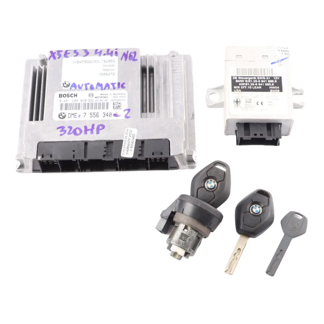4.4i N62 Engine Control Unit ECU Kit EWS Keys Automatic to BMW X5 E53 with Part number 7556340 BMW X5 E53 4.4i N62 Engine Control Unit ECU Kit EWS Keys Automatic - SKU 7556340-2 - Part number 7556340