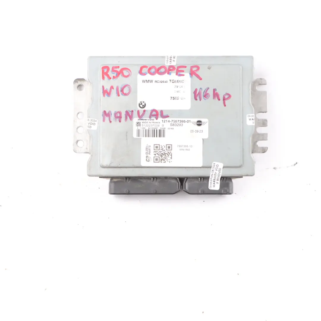 116HP Petrol Engine Control Unit ECU Manual Mini Cooper R50 R52 W10 1.6 - SKU 7557395-13 - Part number 7557395