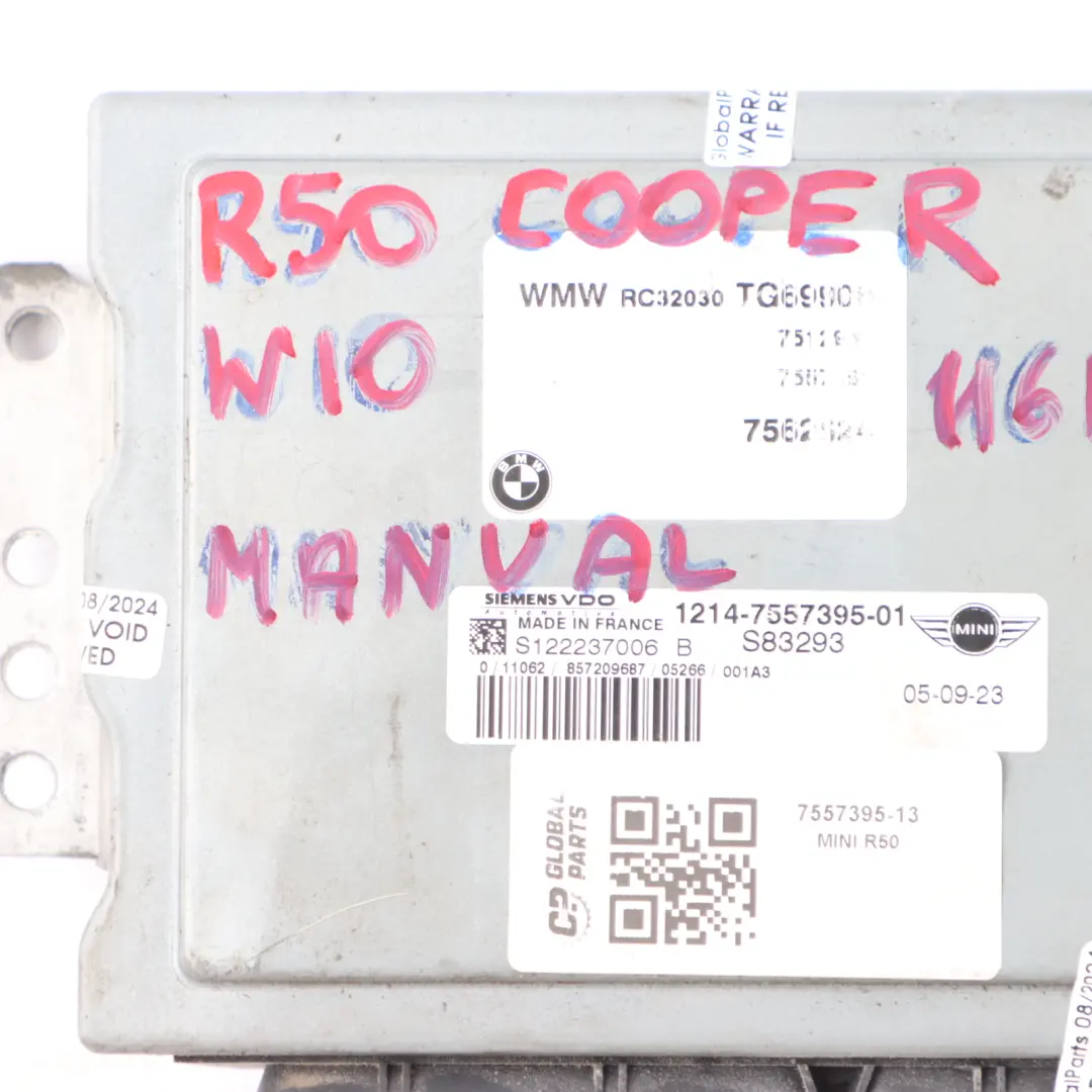 116HP Unité contrôle essence ECU Manual pour Mini Cooper R50 R52 W10 1.6 à propos du numéro de pièce 7557395 Mini Cooper R50 R52 W10 1.6 116HP Unité contrôle essence ECU Manual - SKU 7557395-13 - Numéro de pièce 7557395