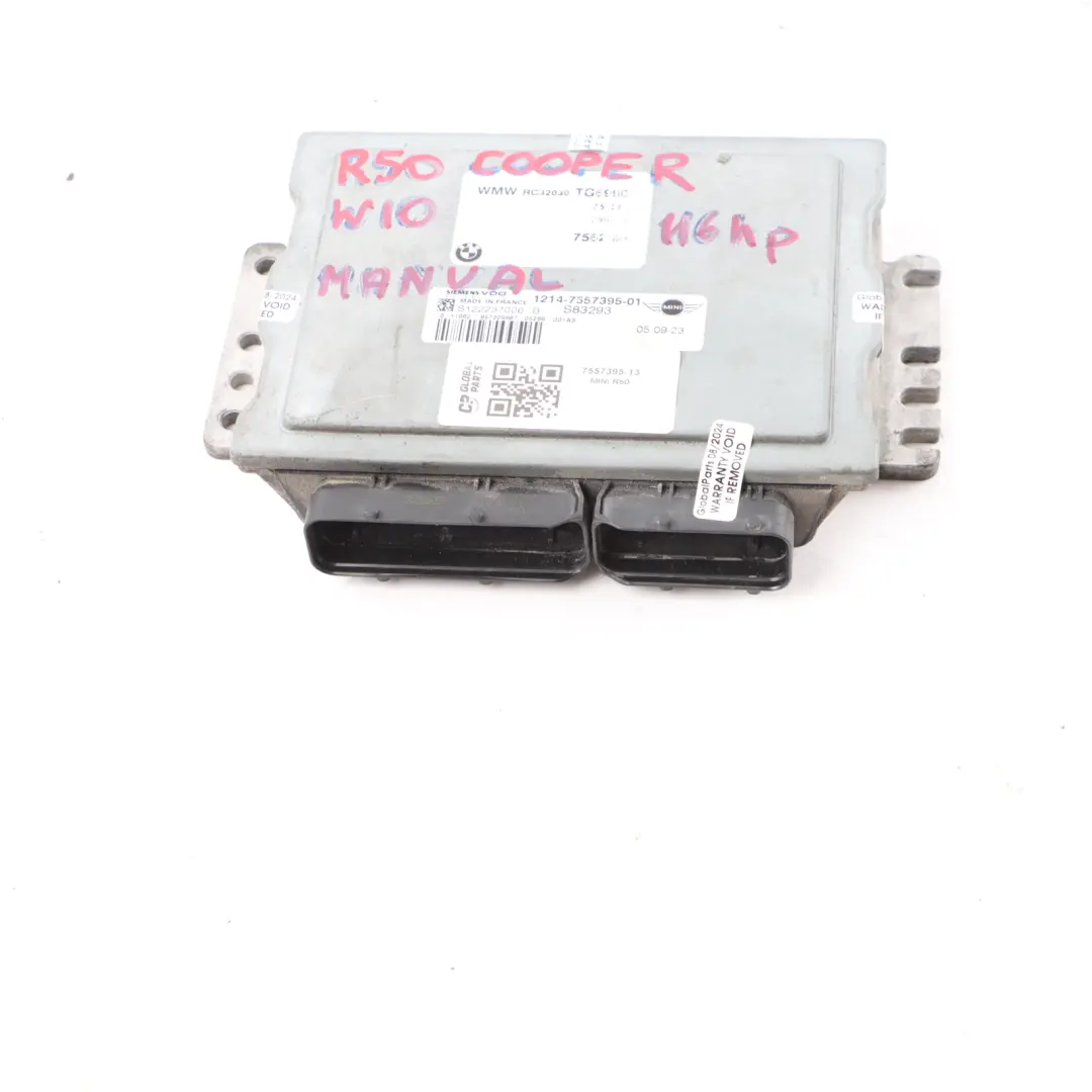 116HP Petrol Engine Control Unit ECU Manual Mini Cooper R50 R52 W10 1.6 - SKU 7557395-13 - Part number 7557395