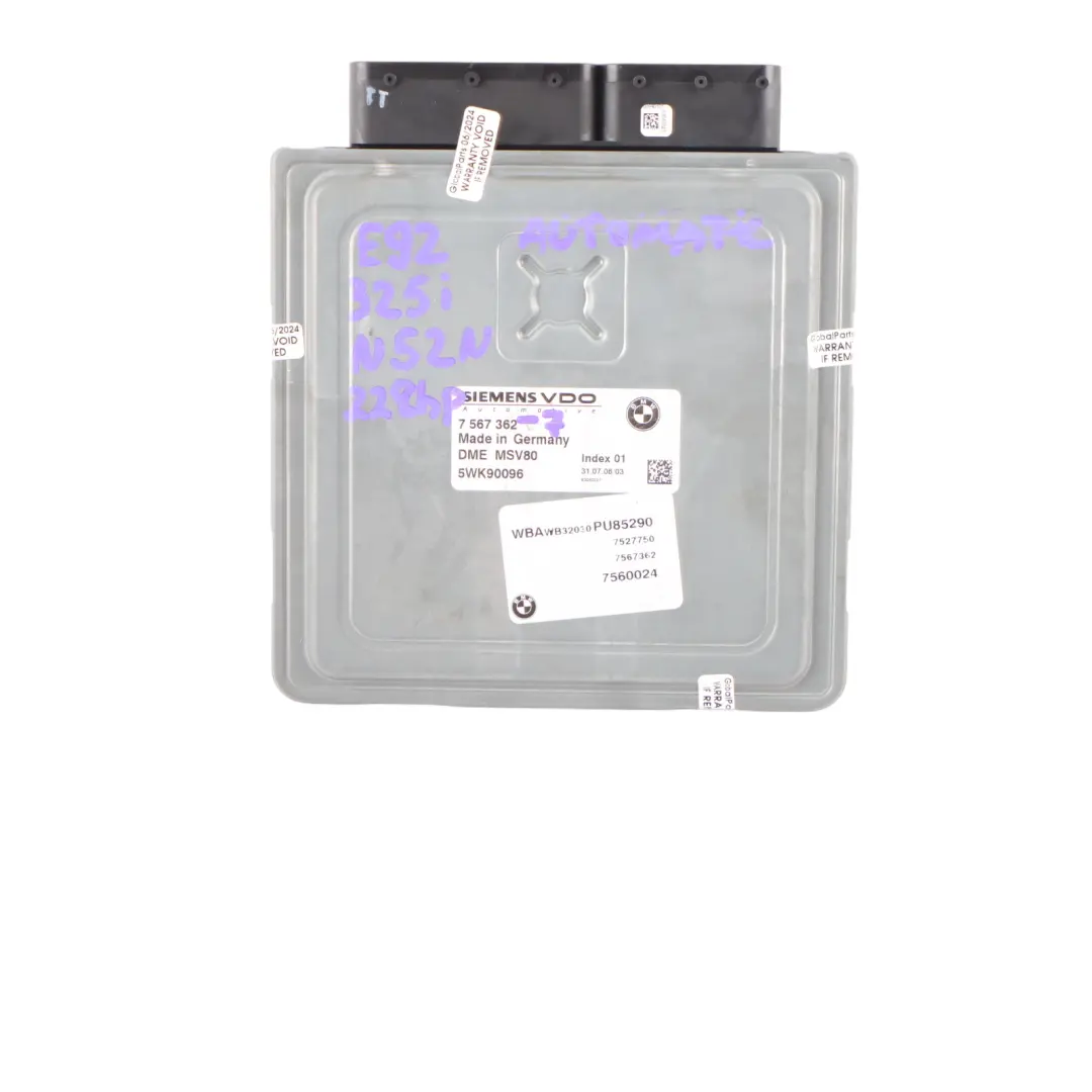 N52N 218HP ECU Control Unit Kit DME CAS3 + Key Automatic to BMW E92 325i with Part number 7567362 BMW E92 325i N52N 218HP ECU Control Unit Kit DME CAS3 + Key Automatic - SKU 7567362-7 - Part number 7567362