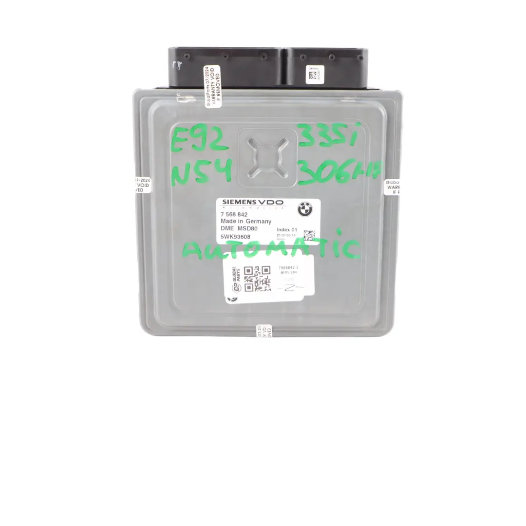 N54 ECU Kit Control Unit DME CAS3 Key Automatic to BMW E90 E92 335i Petrol with Part number 7568842 BMW E90 E92 335i Petrol N54 ECU Kit Control Unit DME CAS3 Key Automatic - SKU 7568842-3 - Part number 7568842