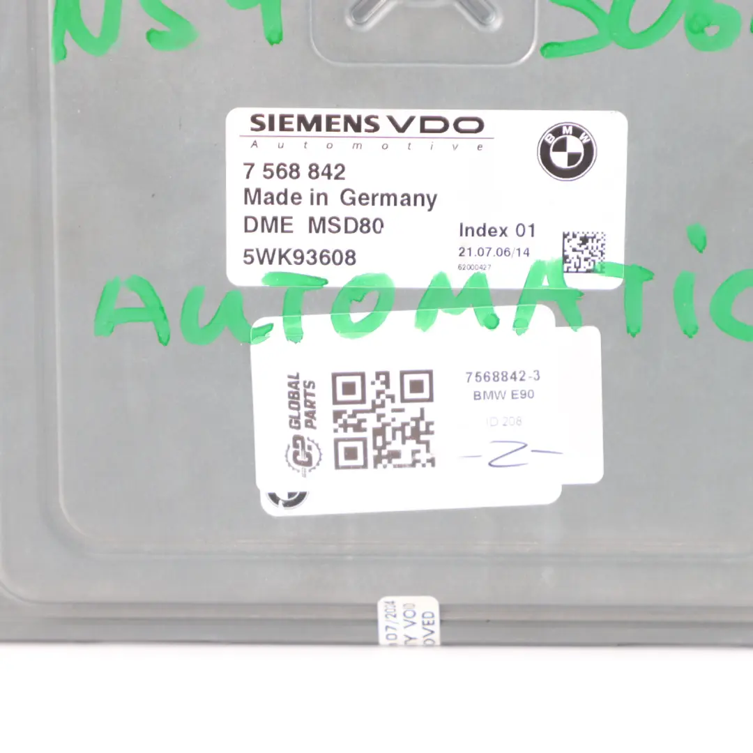 N54 ECU Kit Control Unit DME CAS3 Key Automatic BMW E90 E92 335i Petrol - SKU 7568842-3 - Part number 7568842