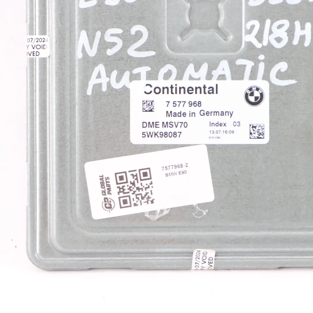 BMW E60 E90 N52 325i 525i Kit ECU Unité DME CAS2 Clé automatique - SKU 7577968-2 - Numéro de pièce 7577968