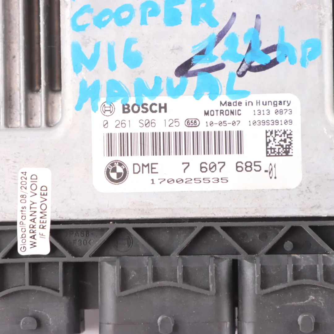 Mini R56 LCI N16 122HP Petrol Engine ECU Kit DME + CAS 3 + 2 Keys - SKU 7607685-6 - Part number 7607685