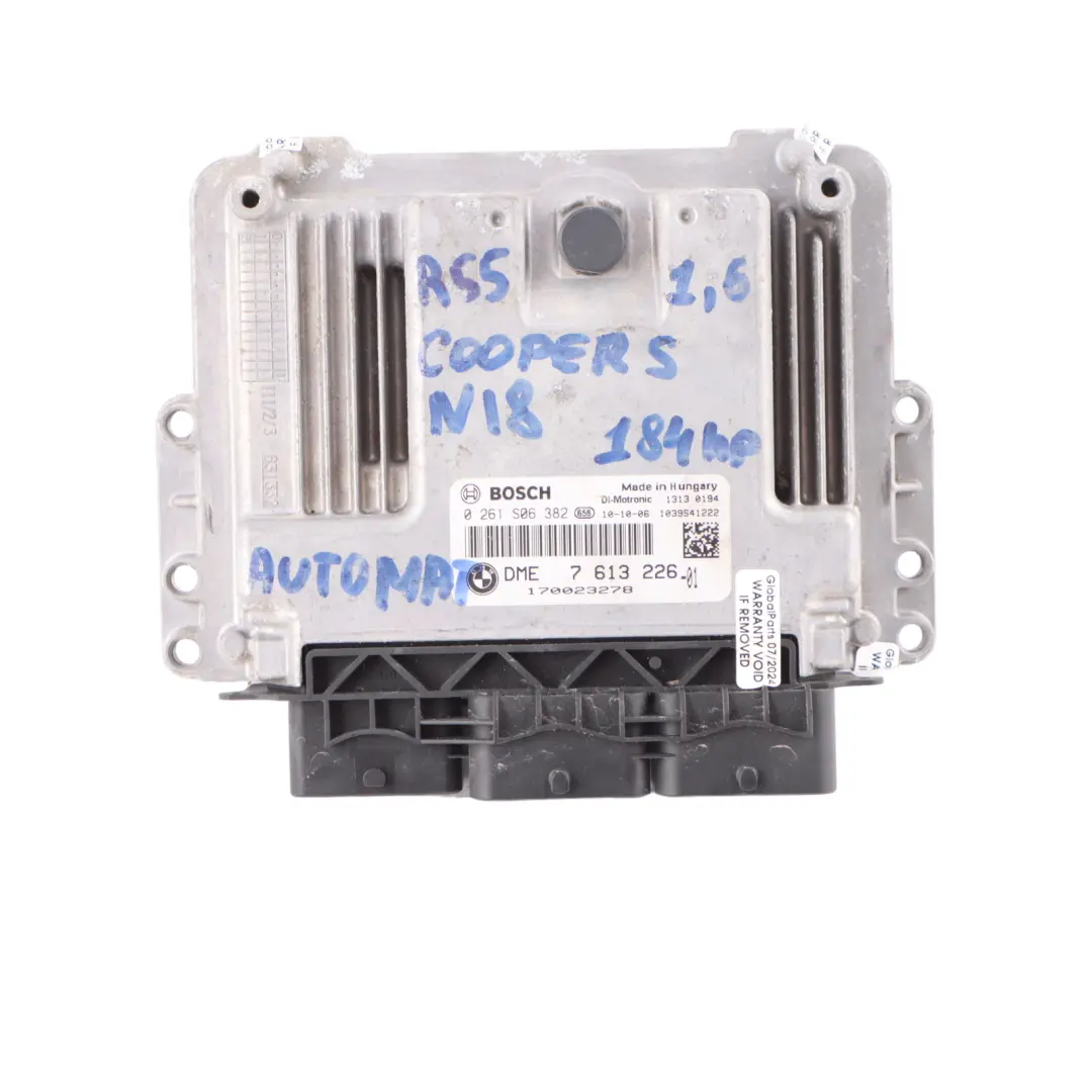 Mini Cooper S R56 LCI N18 184HP ECU Kit Control DME CAS3 Key Automatic - SKU 7613226-2 - Part number 7613226