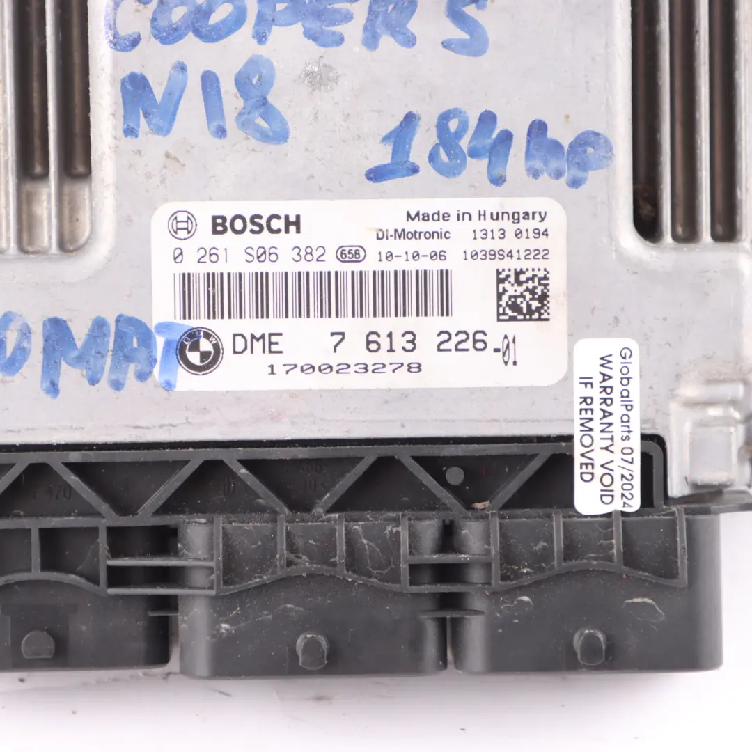 Mini Cooper S R56 LCI N18 184HP ECU Kit Control DME CAS3 Key Automatic - SKU 7613226-2 - Part number 7613226