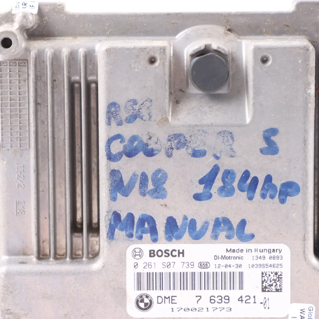 Mini Cooper S R56 LCI R60 N18 184HP Motor ECU Unidad Control DME Manual - SKU 7639421 - Número de pieza 7639421
