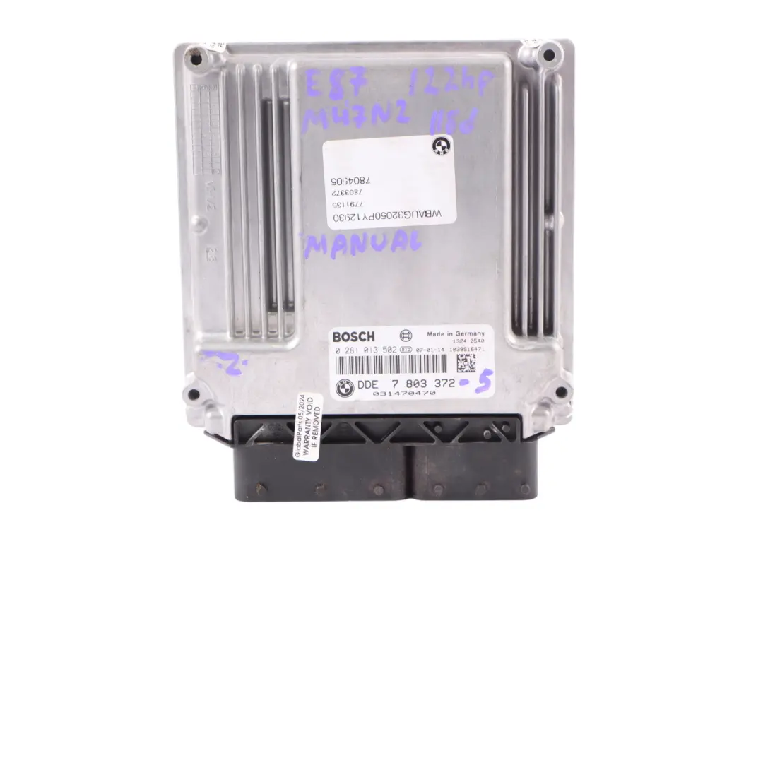 BMW E87 E90 E91 118d 318d M47N2 122HP Engine ECU KIT DDE CAS3 + Key - SKU 7803372-5 - Part number 7803372