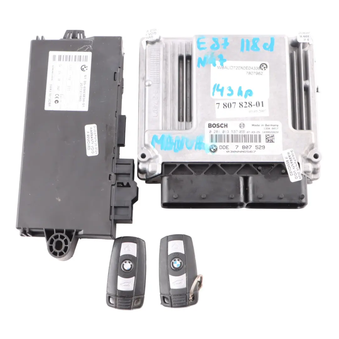N47 143HP Diesel ECU KIT DDE CAS3 + 2 Keys to BMW E87 LCI E90 118d 318d with Part number 7807828 BMW E87 LCI E90 118d 318d N47 143HP Diesel ECU KIT DDE CAS3 + 2 Keys - SKU 7807828-3 - Part number 7807828