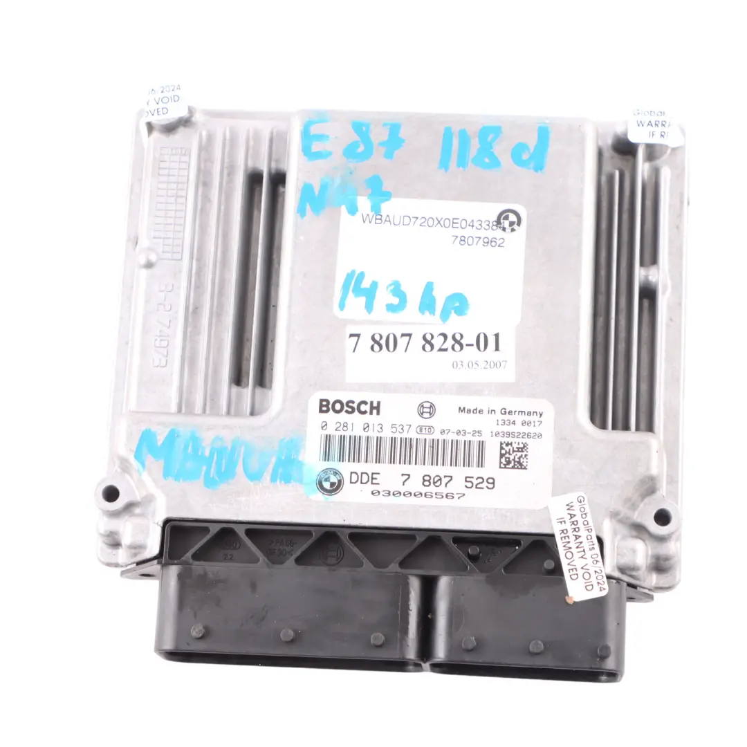 BMW E87 LCI E90 118d 318d N47 143PS ECU Steuergerät DDE CAS3 Schlüsse - SKU 7807828-3 - Teilenummer 7807828