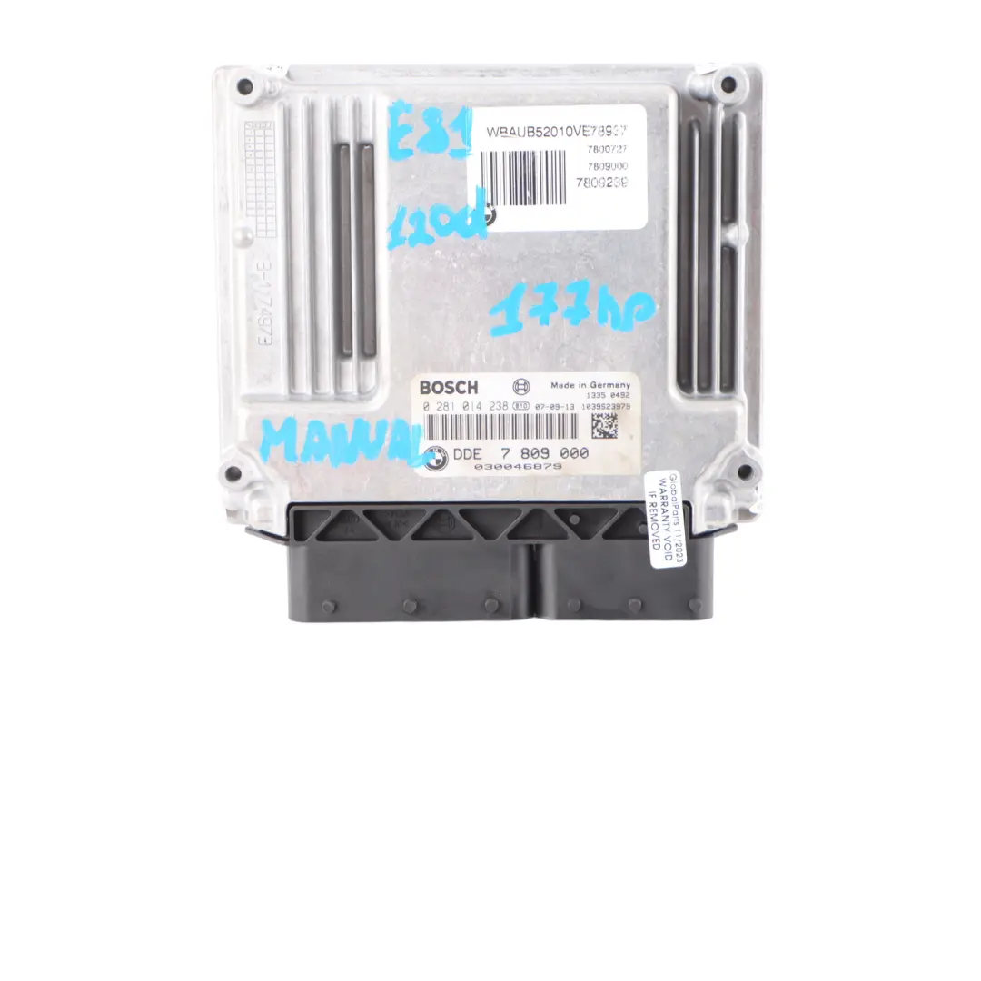 177HP N47 Control Unit Module ECU Kit DDE CAS3 Key to BMW E81 E87 LCI 120d with Part number 7809000 BMW E81 E87 LCI 120d 177HP N47 Control Unit Module ECU Kit DDE CAS3 Key - SKU 7809000-6 - Part number 7809000