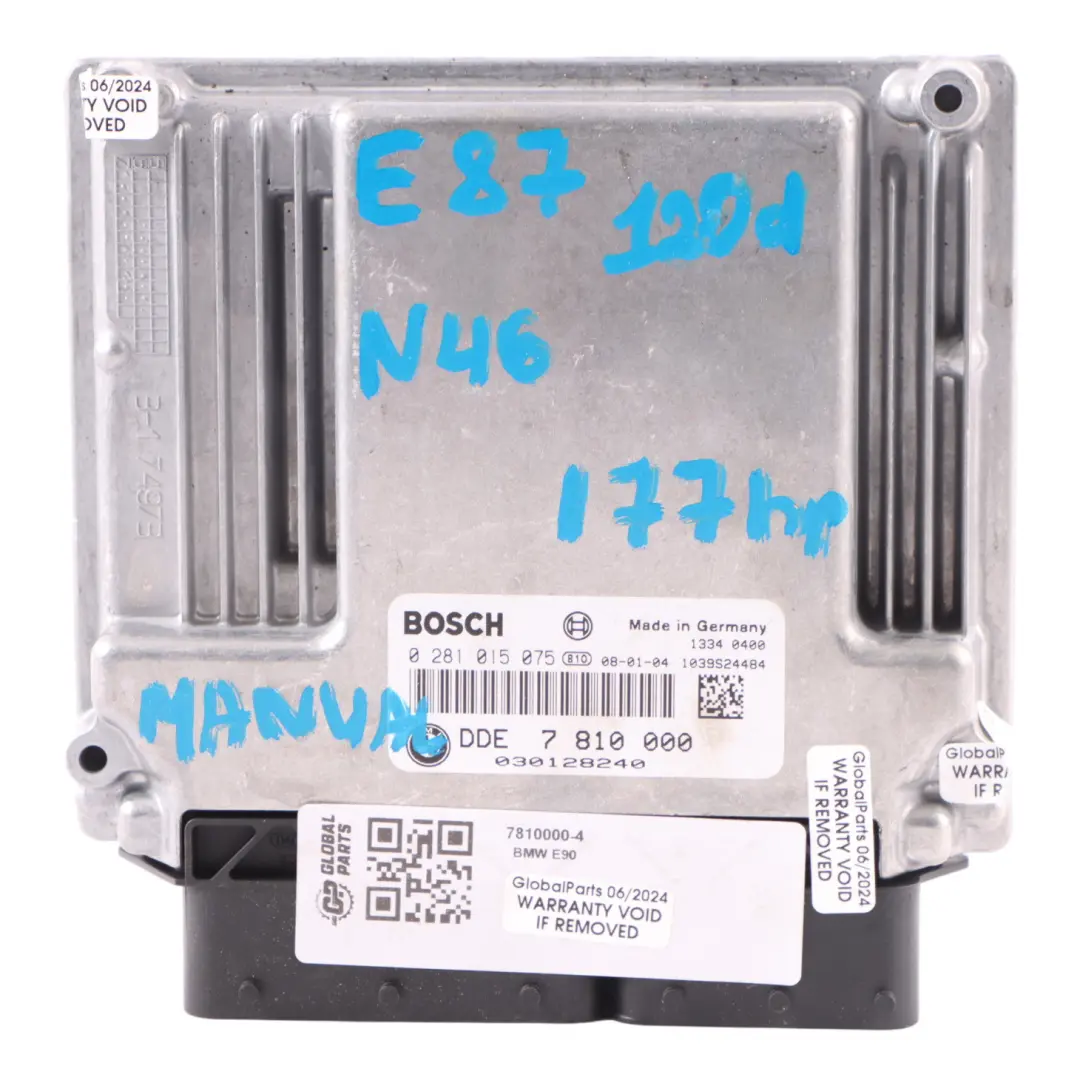 N47 Engine Control Unit ECU DDE to BMW E81 E87 LCI E90 E91 120d 320d Diesel with Part number 7810000 BMW E81 E87 LCI E90 E91 120d 320d Diesel N47 Engine Control Unit ECU DDE - SKU 7810000-4 - Part number 7810000
