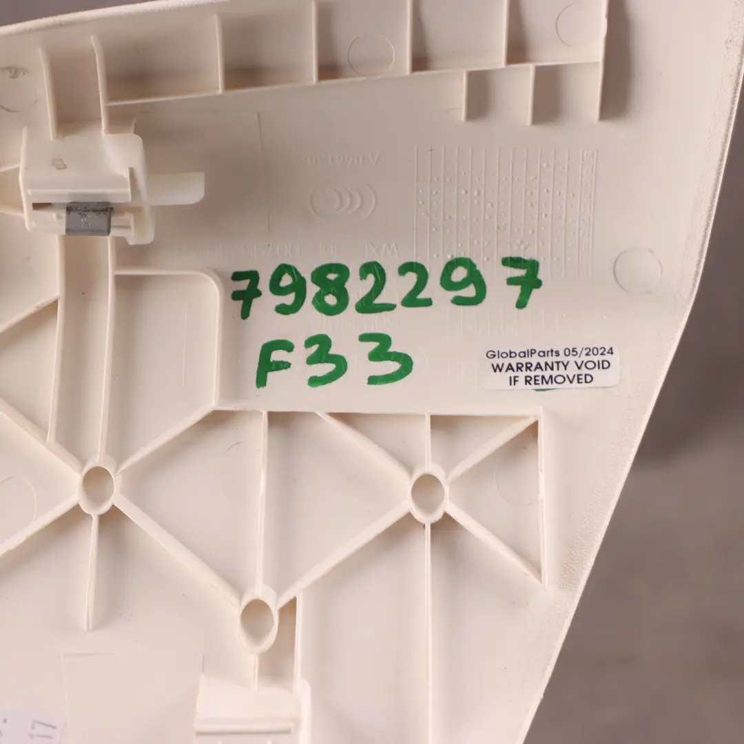 Front Seat Back Rest Left N/S Inner Trim Cover Panel Opal White to BMW F33 with Part number 7982297 BMW F33 Front Seat Back Rest Left N/S Inner Trim Cover Panel Opal White - SKU 7982297 - Part number 7982297