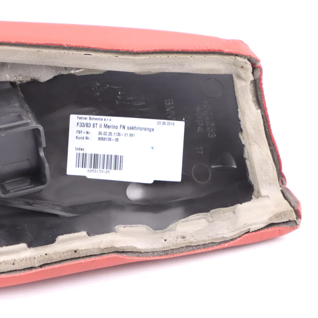 Side Finisher Rear Seat Left N/S Trim Panel Leather Sakhir Orange to BMW F83 M4 with Part number 8058139 BMW F83 M4 Side Finisher Rear Seat Left N/S Trim Panel Leather Sakhir Orange - SKU 8058139 - Part number 8058139