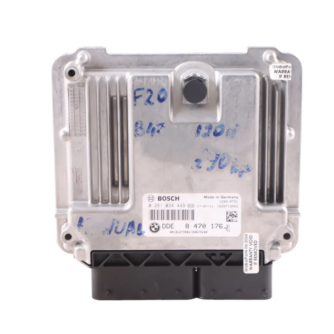 BMW F20 F21 LCI 120d B47 190HP Diesel Engine Control Unit ECU DDE Manual - SKU 8470176-2 - Part number 8470176
