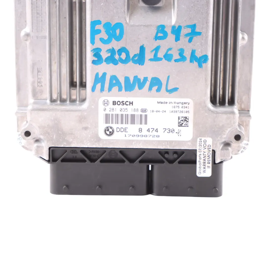 B47 163HP Engine ECU DDE Manual to BMW F20 F21 F30 F31 LCI 120d 320d Diesel with Part number 8474730 BMW F20 F21 F30 F31 LCI 120d 320d Diesel B47 163HP Engine ECU DDE Manual - SKU 8474730-2 - Part number 8474730