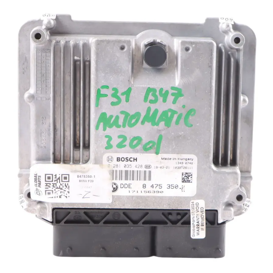 BMW F20 F21 LCI 116d Diesel B37 B37D15A 116HP Engine ECU DDE Manual - SKU 8475350-1 - Part number 8475350