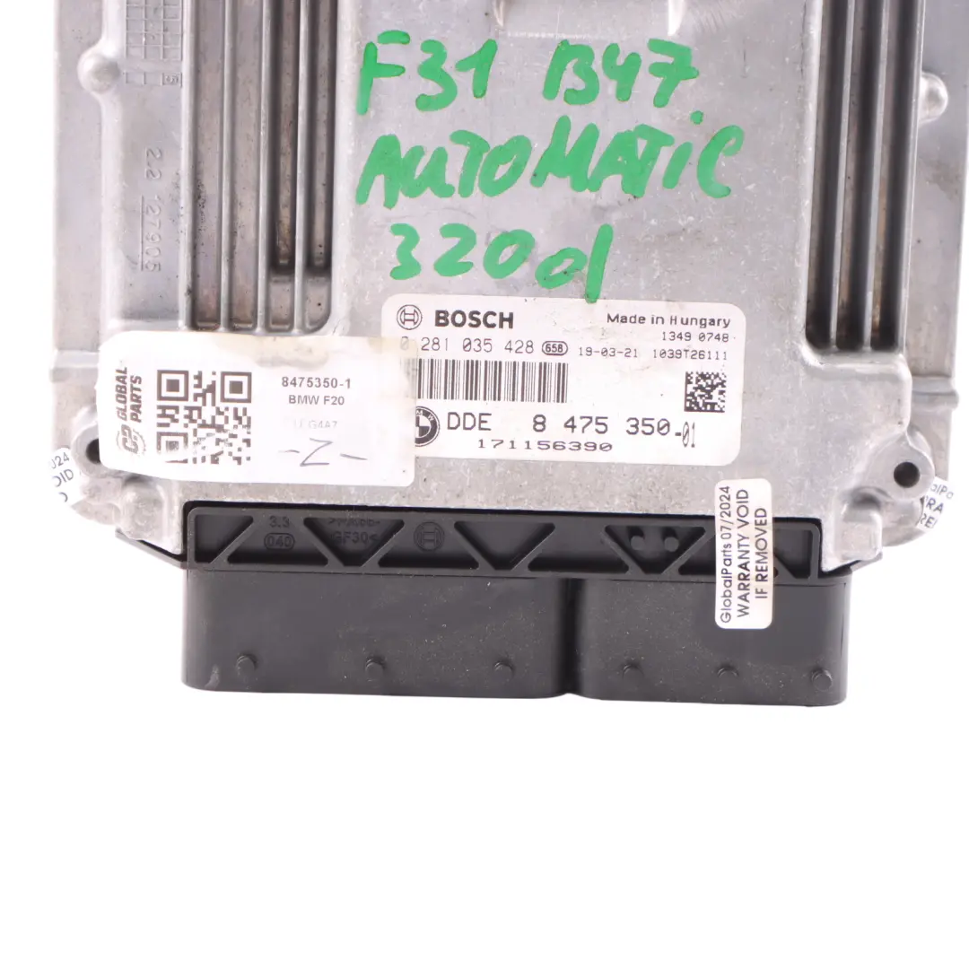 BMW F20 F21 LCI 116d Diesel B37 B37D15A 116HP Engine ECU DDE Manual - SKU 8475350-1 - Part number 8475350